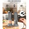 imageCIRCLE JOY Electric Pepper Grinder Stainless Steel Rechargeable Pepper Mill with External Adjustable Coarseness 95ml Container and White LED Light SilverRechargeable Aluminum Set with Base