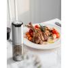 imageCIRCLE JOY Electric Pepper Grinder Stainless Steel Rechargeable Pepper Mill with External Adjustable Coarseness 95ml Container and White LED Light SilverRechargeable