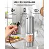 imageCIRCLE JOY Electric Pepper Grinder Stainless Steel Rechargeable Pepper Mill with External Adjustable Coarseness 95ml Container and White LED Light SilverRechargeable