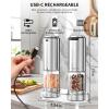 imageCIRCLE JOY Electric Pepper Grinder Stainless Steel Rechargeable Pepper Mill with External Adjustable Coarseness 95ml Container and White LED Light SilverRechargeable Set with Base