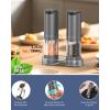 imageCIRCLE JOY Electric Pepper Grinder Stainless Steel Rechargeable Pepper Mill with External Adjustable Coarseness 95ml Container and White LED Light SilverRechargeable Aluminum Set with Base