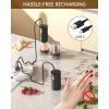 imageCIRCLE JOY Electric Salt and Pepper Grinder Set Automatic Salt and Pepper Grinder Set with Charging Base and White LED Light Adjustable Coarseness USB Rechargeable Washable Container White ampamp BlackBlack Set