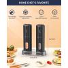 imageCIRCLE JOY Rechargeable Electric Salt and Pepper Grinder Set with Base Automatic Pepper Mills with 110ml Container External Adjustable Coarseness White Led Light and OneHanded Operation BlackBlackSetStorage Base