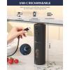 imageCIRCLE JOY Rechargeable Electric Salt and Pepper Grinder Set with Base Automatic Pepper Mills with 110ml Container External Adjustable Coarseness White Led Light and OneHanded Operation BlackBlackSetStorage Base