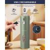 imageCIRCLE JOY Rechargeable Electric Salt and Pepper Grinder Set with Base Automatic Pepper Mills with 110ml Container External Adjustable Coarseness White Led Light and OneHanded Operation BlackGreenSetStorage Base