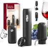 imageCIRCLE JOY Electric Wine Bottle Opener Set Rechargeable 5in1 Wine Set with Foil Cutter Electric Wine Opener Electric 2in1 Wine Aerator ampamp Pourer Electric Vacuum Wine Stopper Black SilverBlack  Plus