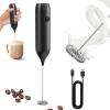 imageCIRCLE JOY Rechargeable Milk Frother Handheld Coffee Frother Wand Drink Mixer with Stainless Steel Whisk for Coffee Cappuccino Lattes Frappe Matcha and Hot Chocolate BlackBlack