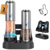 imageCIRCLE JOY Rechargeable Salt and Pepper Grinder Set Stainless Steel Electric Pepper Grinders with Variable Grinding Speed External Adjustable Coarseness Charging Base and White LED Light Silver