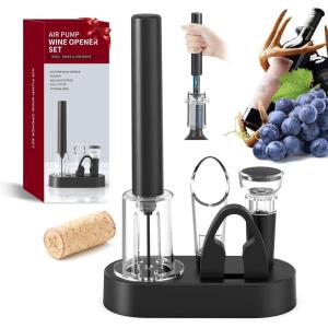 imageCIRCLE JOY 4 in 1 Air Pump Wine Bottle Opener Set With Foil Cutter Wine Pourer Vacuum Stopper and Storage Base Efficient Corkscrew Bottle Opener Without Damaging Corks Gifts for Wine Lover
