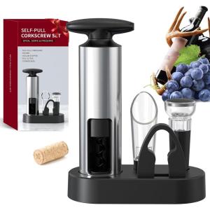 imageCIRCLE JOY 4in1 Wine Bottle Opener Set With Foil Cutter Wine Pourer Vacuum Stopper and Storage Base Stainless Steel Corkscrew Cork Remove Bartenders Restaurants ampamp Home Ideal Gift