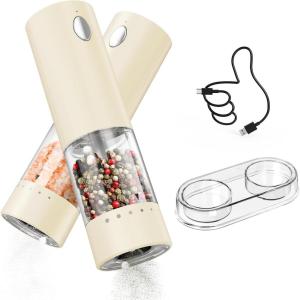 imageCIRCLE JOY Electric Salt and Pepper Grinder Set Automatic Salt and Pepper Grinder Set with Charging Base and White LED Light Adjustable Coarseness USB Rechargeable Washable Container White ampamp BlackLight Yellow Set