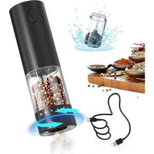 imageCIRCLE JOY Electric Salt and Pepper Grinder Set Automatic Salt and Pepper Grinder Set with Charging Base and White LED Light Adjustable Coarseness USB Rechargeable Washable Container White ampamp BlackBlack