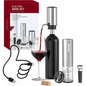 imageCIRCLE JOY Electric Wine Bottle Opener Set Rechargeable 5in1 Wine Set with Foil Cutter Electric Wine Opener Electric 2in1 Wine Aerator ampamp Pourer Electric Vacuum Wine Stopper Black SilverSilver