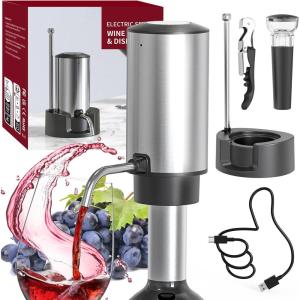 imageCIRCLE JOY Electric Wine Bottle Opener Set Rechargeable 5in1 Wine Set with Foil Cutter Electric Wine Opener Electric 2in1 Wine Aerator ampamp Pourer Electric Vacuum Wine Stopper Black SilverSilver  Lite