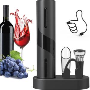 imageCIRCLE JOY Electric Wine Bottle Opener Set Rechargeable Wine Corkscrew Cordless Wine Opener Gift Set with Charging Base Foil Cutter Wine Aerator Pourer and Vacuum Wine Stopper5in1 Gift Set with Charging Base