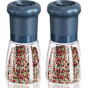 imageCIRCLE JOY Manual Salt and Pepper Grinder Set For Professional Chef Refillable Salt and Pepper Shakers with Ceramic Blades Adjustable Coarseness and BPAfree 180ml Glass Container Short Black WhiteShort  Blue