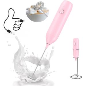 imageCIRCLE JOY Milk Frother Handheld Rechargeable Milk Foamer Electric Mini Drink Mixer with Stainless Steel Whisk for Coffee Cappuccino Lattes Frappe Matcha and Hot Chocolate PinkPink