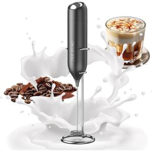 imageCIRCLE JOY Milk Frother Hanheld with Stand Electric Coffee Frother Battery Operated Hand Frother Wand Drink Mixer Mini Foamer for Matcha Lattes Cappuccino Kitchen Gifts BlackBlackwith Stand