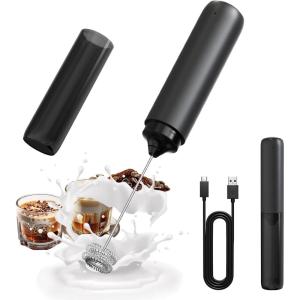 imageCIRCLE JOY Portable Rechargeable Milk Frother Hanheld Dual Spring Whisk Electric Coffee Frother Wand Drink Mixer for Matcha Lattes Cappuccino Kitchen Gifts PinkRechargeableBlack