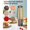 imageCIRCLE JOY Rechargeable Gravity Electric Salt and Pepper Grinder Set Stainless Steels Salt and Pepper Mills with LED Light No Battery Needed Adjustable Coarseness Washable 135ml Container SilverRechargeableGold Set2Speed