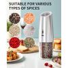 imageCIRCLE JOY Rechargeable Gravity Electric Salt and Pepper Grinder Set Stainless Steels Salt and Pepper Mills with LED Light No Battery Needed Adjustable Coarseness Washable 135ml Container SilverRechargeableSilver Set