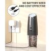 imageCIRCLE JOY Rechargeable Gravity Electric Salt and Pepper Grinder Set Stainless Steels Salt and Pepper Mills with LED Light No Battery Needed Adjustable Coarseness Washable 135ml Container SilverChargingBlack