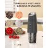 imageCIRCLE JOY Rechargeable Gravity Electric Salt and Pepper Grinder Set Stainless Steels Salt and Pepper Mills with LED Light No Battery Needed Adjustable Coarseness Washable 135ml Container SilverRechargeableExternalBlack Set