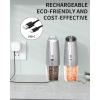 imageCIRCLE JOY Rechargeable Gravity Electric Salt and Pepper Grinder Set Stainless Steels Salt and Pepper Mills with LED Light No Battery Needed Adjustable Coarseness Washable 135ml Container SilverRechargeableSilver Set2Speed