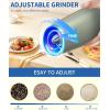 imageCIRCLE JOY Rechargeable Gravity Electric Salt and Pepper Grinder Set Stainless Steels Salt and Pepper Mills with LED Light No Battery Needed Adjustable Coarseness Washable 135ml Container SilverBatteryGreen Set