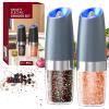 imageCIRCLE JOY Rechargeable Gravity Electric Salt and Pepper Grinder Set Stainless Steels Salt and Pepper Mills with LED Light No Battery Needed Adjustable Coarseness Washable 135ml Container SilverBatteryBlue Set