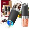 imageCIRCLE JOY Rechargeable Gravity Electric Salt and Pepper Grinder Set Stainless Steels Salt and Pepper Mills with LED Light No Battery Needed Adjustable Coarseness Washable 135ml Container SilverBatteryBlack Set