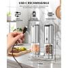 imageCIRCLE JOY Electric Salt and Pepper Grinder Set Stainless Steel Rechargeable Salt and Pepper Grinder Set Variable Grinding Speed External Adjustable Coarseness Storage Base White LED Light SilverRechargeable Set with Base  Plus