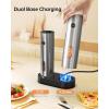 imageCIRCLE JOY Electric Salt and Pepper Grinder Set Stainless Steel Spice Grinder Automatic Pepper Mills with EasytoCarry Dual Charging Station White Led Light and Adjustable Coarseness SilverRechargeable Set with Charging Base  Silver