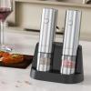 imageCIRCLE JOY Electric Salt and Pepper Grinder Set Stainless Steel Spice Grinder Automatic Pepper Mills with EasytoCarry Dual Charging Station White Led Light and Adjustable Coarseness SilverRechargeable Set with 2in1 Charging Base  Silver