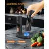 imageCIRCLE JOY Electric Salt and Pepper Grinder Set Stainless Steel Spice Grinder Automatic Pepper Mills with EasytoCarry Dual Charging Station White Led Light and Adjustable Coarseness SilverRechargeable Set with Charging Base  Black
