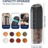 imageCIRCLE JOY Gravity Electric Salt and Pepper Grinder Set Battery Powered Automatic Pepper Mill Grinders with 176ml Container Adjustable Coarseness Bright LED Light and One Hand Operation BlackRechargeable Set  Black