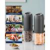 imageCIRCLE JOY Gravity Electric Salt and Pepper Grinder Set Battery Powered Automatic Pepper Mill Grinders with 176ml Container Adjustable Coarseness Bright LED Light and One Hand Operation BlackBattery Operated Set  Black