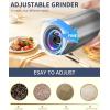 imageCIRCLE JOY Gravity Electric Salt and Pepper Grinder Set Battery Powered Automatic Pepper Mill Grinders with 176ml Container Adjustable Coarseness Bright LED Light and One Hand Operation BlackBattery Operated Set  Silver