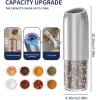 imageCIRCLE JOY Gravity Electric Salt and Pepper Grinder Set Battery Powered Automatic Pepper Mill Grinders with 176ml Container Adjustable Coarseness Bright LED Light and One Hand Operation BlackBattery Operated Set  Silver