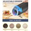 imageCIRCLE JOY Gravity Electric Salt and Pepper Grinder Set Battery Powered Automatic Pepper Mill Grinders with 176ml Container Adjustable Coarseness Bright LED Light and One Hand Operation BlackBattery Operated Set  Black