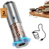 imageCIRCLE JOY Electric Salt and Pepper Grinder Set Stainless Steel Rechargeable Salt and Pepper Grinder Set Variable Grinding Speed External Adjustable Coarseness Storage Base White LED Light SilverRechargeable  Plus