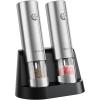 imageCIRCLE JOY Electric Salt and Pepper Grinder Set Stainless Steel Spice Grinder Automatic Pepper Mills with EasytoCarry Dual Charging Station White Led Light and Adjustable Coarseness SilverRechargeable Set with 2in1 Charging Base  Silver