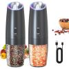 imageCIRCLE JOY Rechargeable Electric Salt and Pepper Grinder Set Gravity Salt and Pepper Mills Set with LED Light No Battery Needed Adjustable Coarseness Washable 135ml Container BlackRechargeableBlack