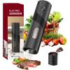 imageCIRCLE JOY Rechargeable Electric Salt and Pepper Grinder Set with Base Automatic Pepper Mill Grinders with 110ml Container Adjustable Coarseness and White LED Light BlackBattery Powered  Black