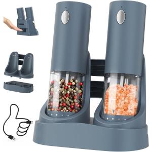 imageCIRCLE JOY Electric Salt and Pepper Grinder Set Automatic Salt and Pepper Grinder Set with EasytoCarry Charging Base and LED Light Adjustable Coarseness USB Rechargeable Washable Container BlackBlue