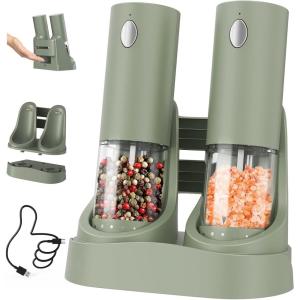 imageCIRCLE JOY Electric Salt and Pepper Grinder Set Automatic Salt and Pepper Grinder Set with EasytoCarry Charging Base and LED Light Adjustable Coarseness USB Rechargeable Washable Container BlackGreen