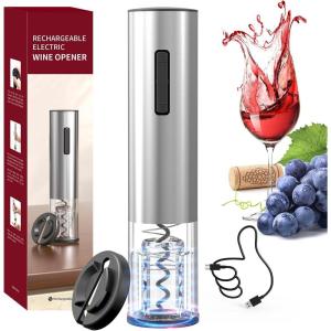 imageCIRCLE JOY Electric Wine Opener Rechargeable 5in1 Stainless Steel Wine Bottle Opener Premium Gift Set with Foil Cutter Wine Aerator Pourer Wine Drip Ring ampamp Vacuum Stopper for Wine LoversRechargeable  Silver