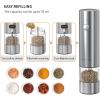imageCIRCLE JOY Electric Salt and Pepper Grinder Set Stainless Steel Rechargeable Pepper Mill Set with Charging Base 110ML TopFill Adjustable Coarseness LED Light OneHand Operation Gift IdeaRechargeable Set with 2in1 Charging Base  Silver