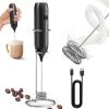 imageCIRCLE JOY Rechargeable Milk Frother Handheld with Stand Coffee Frother Wand Drink Mixer with Dual Spring Whisk for Coffee Cappuccino Lattes Frappe Matcha and Hot Chocolate GreenBlackwith Stand