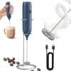 imageCIRCLE JOY Rechargeable Milk Frother Handheld with Stand Coffee Frother Wand Drink Mixer with Dual Spring Whisk for Coffee Cappuccino Lattes Frappe Matcha and Hot Chocolate GreenBluewith Stand